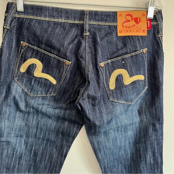 EVISU Indigo Genes Japan Selvedge Denim Jeans Low Rise Bootcut Size 30 Dark Wash - Picture 10 of 15